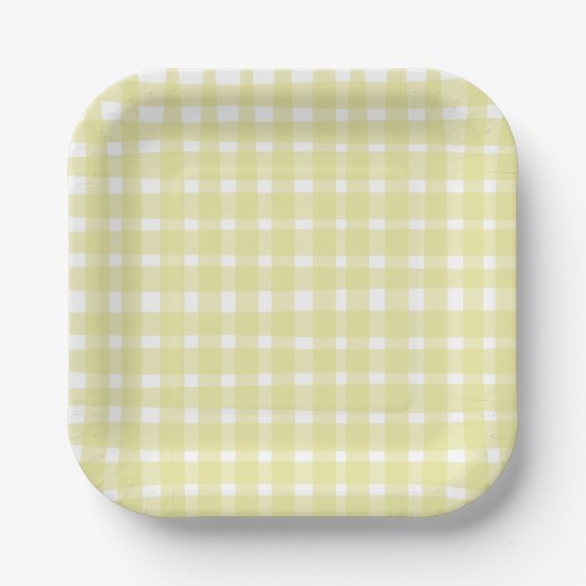 Pastel Geel Imperfect Gingham Papier Borden Papieren Bordje (Voorkant)