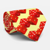 Pastel Geel met rode dice Stropdas (Opgerold)