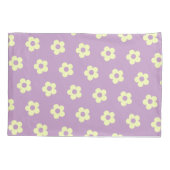 Pastel Geel Paarse Girly Omkeerbare Daisy Print Kussensloop (Achterkant-Links)