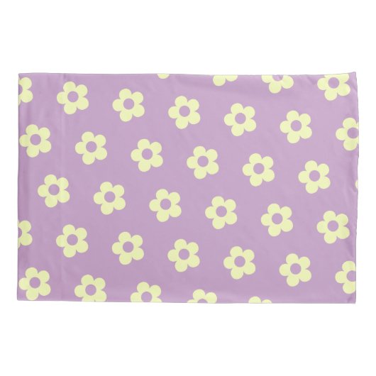 Pastel Geel Paarse Girly Omkeerbare Daisy Print Kussensloop (Achterkant-Links)