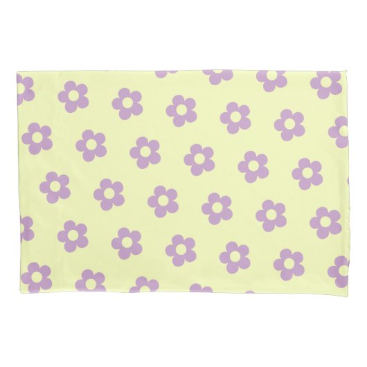 Pastel Geel Paarse Girly Omkeerbare Daisy Print Kussensloop (Voorkant-Links)