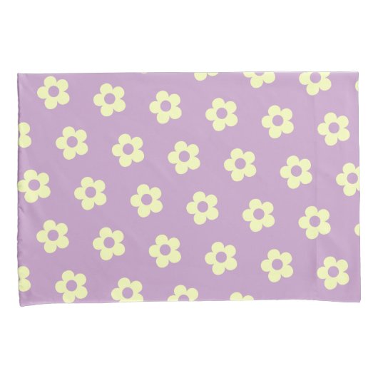 Pastel Geel Paarse Girly Omkeerbare Daisy Print Kussensloop (Voorkant-Rechts)