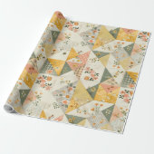Pastel Geel Perzik Quilt Gingham Stippen Cadeaupapier (Uitgerold)