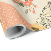 Pastel Geel Perzik Quilt Gingham Stippen  Cadeaupapier (Rol Hoek)