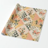 Pastel Geel Perzik Quilt Gingham Stippen  Cadeaupapier (Uitgerold)