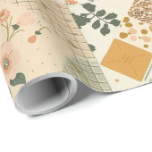 Pastel Geel Perzik Quilt Gingham Stippen Cadeaupapier (Rol Hoek)