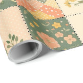 Pastel Geel Perzik Quilt Gingham Stippen  Cadeaupapier (Rol Hoek)
