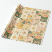Pastel Geel Perzik Quilt Gingham Stippen  Cadeaupapier (Uitgerold)