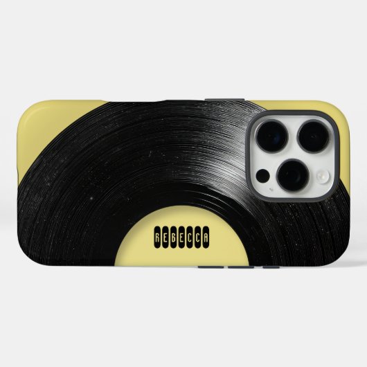 Pastel Geel Retro Vinylplaat Aangepaste Naam Case-Mate iPhone Case (Achterkant (horizontaal))