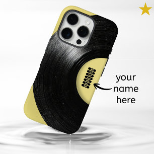 Pastel Geel Retro Vinylplaat Aangepaste Naam iPhone 16 Pro Hoesje