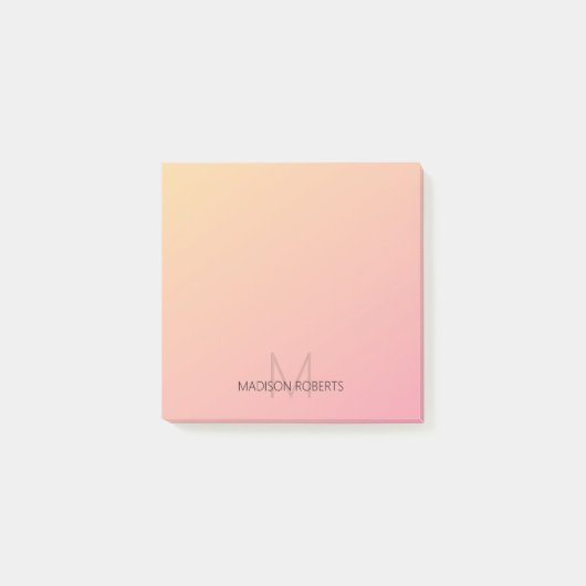 Pastel Geel Roze Gradiënt Monogram Post-it® Notes (Voorkant)