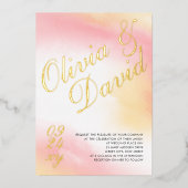 Pastel geel roze Waterverf RSVP QR bruiloft Folie Uitnodiging (Voorkant)