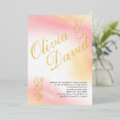 Pastel geel roze Waterverf RSVP QR bruiloft Folie Uitnodiging (Staand Voorkant)