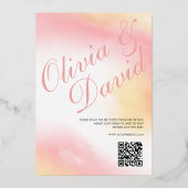 Pastel geel roze Waterverf RSVP QR bruiloft Folie Uitnodiging (Achterkant)