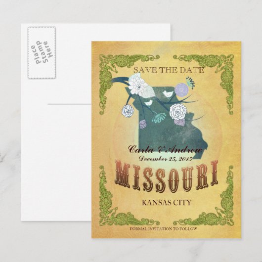 Pastel geel Save the date - Kaart met prachtige vo (Voorkant / Achterkant)