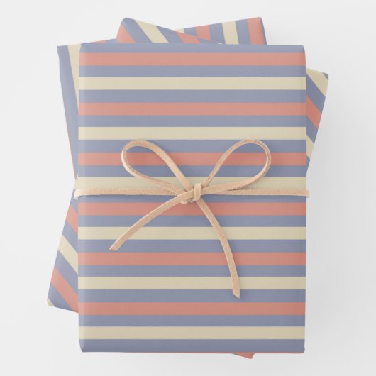 Pastel geel, sinaasappel en blauwe strepen inpakpapier vel (In situ)