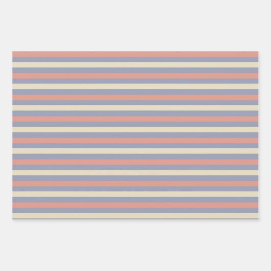 Pastel geel, sinaasappel en blauwe strepen inpakpapier vel (Voorkant)