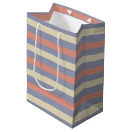 Pastel geel, sinaasappel en blauwe strepen medium cadeauzakje
