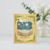 Pastel geel Sla de datum-kaart op met mooie vogels Aankondigingskaart (Staand voorkant)