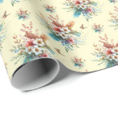 Pastel geel Waterverf bloemenkruis Pasen Cadeaupapier (Rol Hoek)