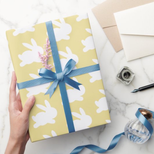 Pastel Geel Wit Paashaas Patroon Gift Cadeaupapier (Geschenken)