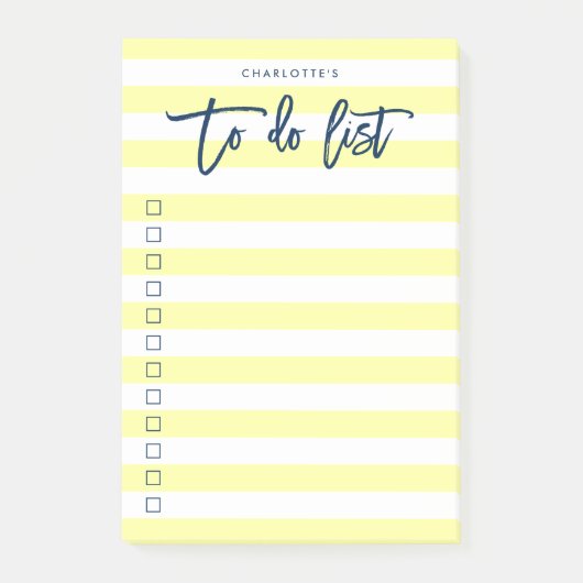 Pastel Geel & Witte Stripes Blauw om Lijst te doen Post-it® Notes (Voorkant)