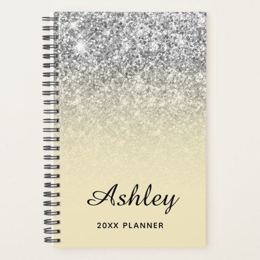 Pastel Geel Zilver Glitter Ombre Persoonlijk Planner (Voorkant)
