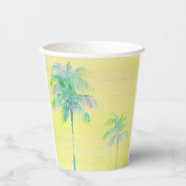 Pastel Geel Zomer Palm Tree Papier Cups Papieren Bekers