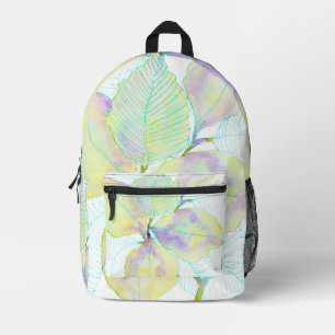 Pastel Geelgroene Aquarel Botanische Bladeren Bedrukte Rugzak