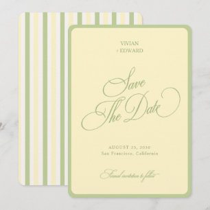 Pastel Geelgroene Strepen Rand Retro Bruiloft Save The Date