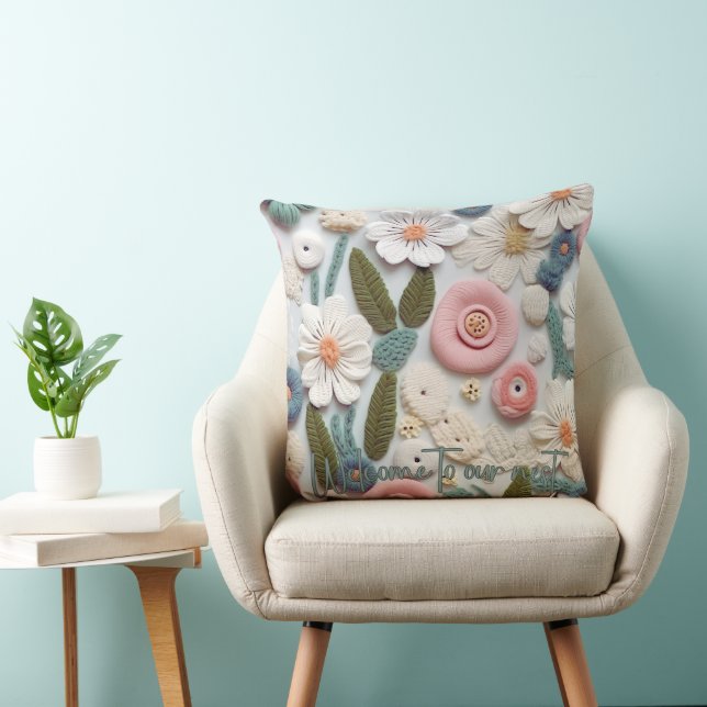 Pastel Gehaakte gebreide Bloemen Sierkussen (Stoel)
