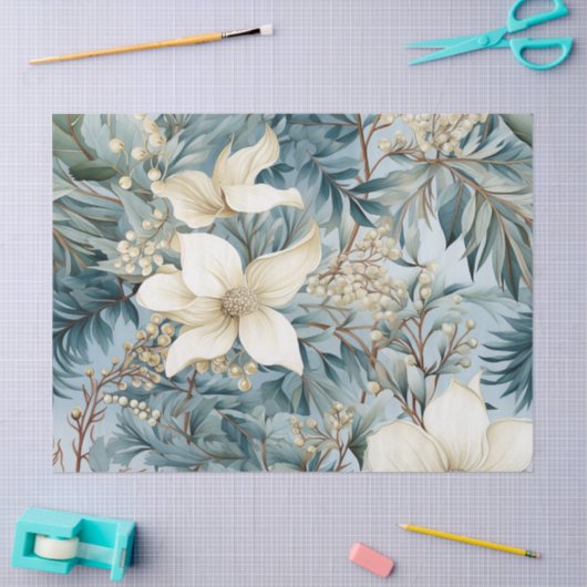 Pastel Geïnspireerd Winter Blauw Bloemen Tissuepapier (Craft)