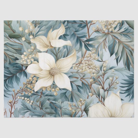 Pastel Geïnspireerd Winter Blauw Bloemen Tissuepapier (Voorkant)