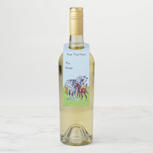 Pastel Gekleurd Moederpaard Met Bruine Baby Colt Flessenhanger (Op fles)