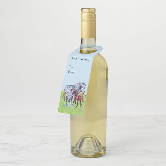 Pastel Gekleurd Moederpaard Met Bruine Baby Colt Flessenhanger (Schuin)