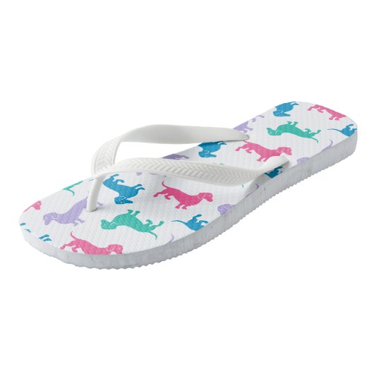 Pastel gekleurde dachshunds teenslippers (Schuin)