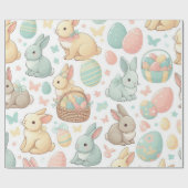 Pastel gekleurde paaskonijnen en paaseieren cadeaupapier (Vlak)