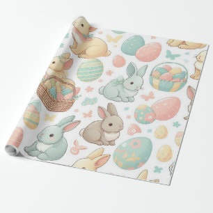 Pastel gekleurde paaskonijnen en paaseieren cadeaupapier