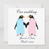 Pastel gekleurde pinguïns bruiloft uitnodiging (Voorkant)