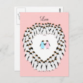 Pastel gekleurde pinguïns in het hart briefkaart (Voorkant / Achterkant)