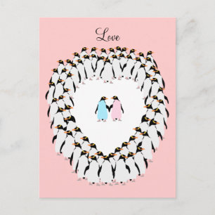 Pastel gekleurde pinguïns in het hart briefkaart