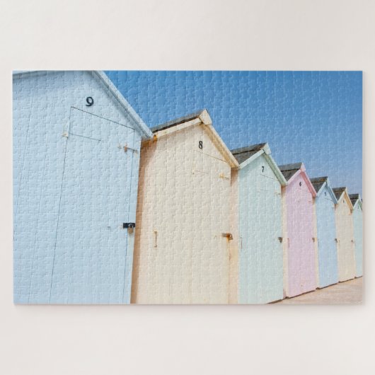 Pastel gekleurde strandhutten legpuzzel (Horizontaal)