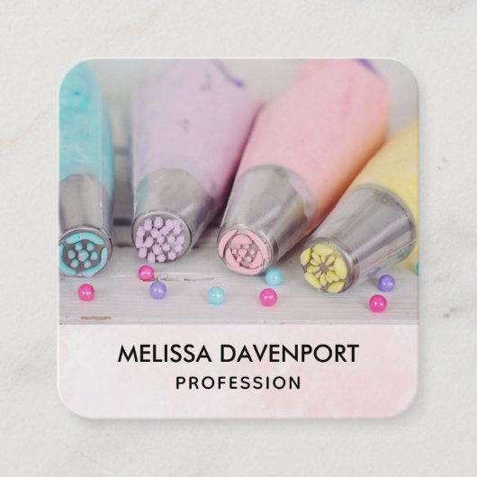  pastel gekleurde taart decoreren tools vierkante visitekaartje (Voorkant)