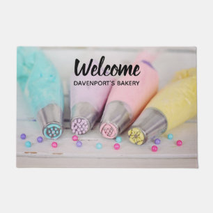 Pastel gekleurde taart decoreren tools welkom deurmat