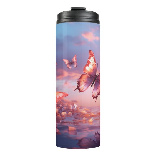 Pastel gekleurde vlinders thermische tumbler thermosbeker (Voorkant)
