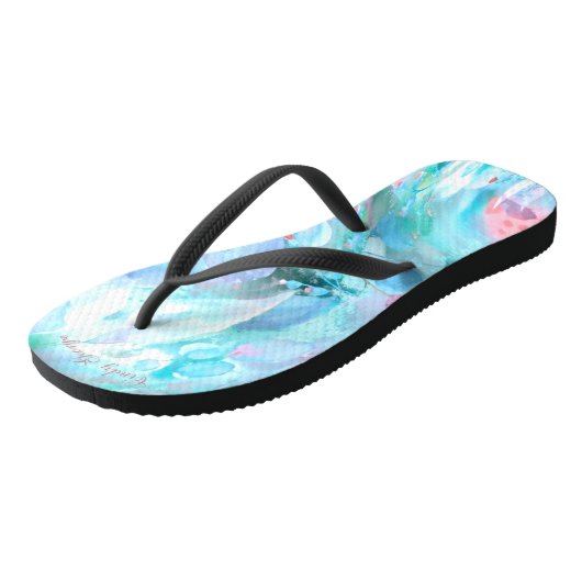 Pastel geknepen bloemige Natuur blauwGroenRoze Tek Teenslippers (Schuin)