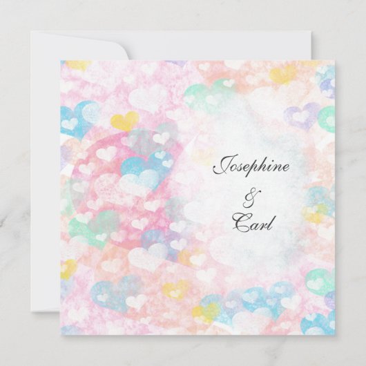 Pastel gelaagde harten bruiloft uitnodigingen (Achterkant)