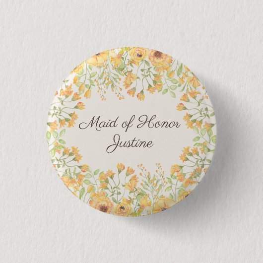 Pastel Gele Bloemen Bruidsmeisje Ronde Button 3,2 Cm (Voorkant)