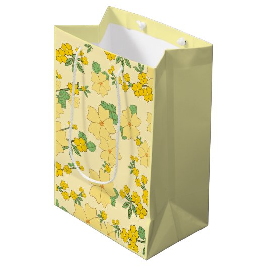 Pastel Gele Bloemmotief Medium Cadeauzakje (Voorkant Gekanteld)