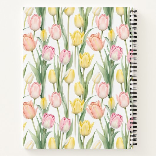 Pastel gele en roze tulpen notitieboek (Achterkant)